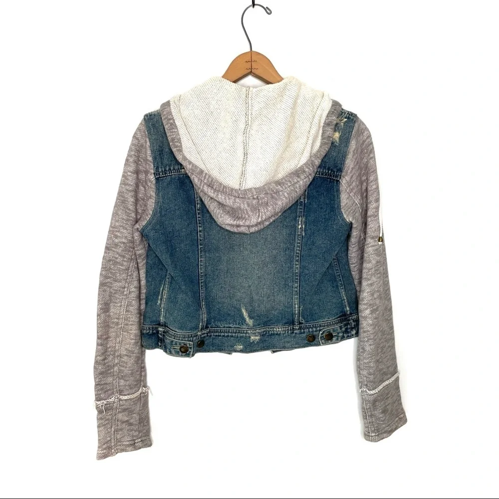 Free People | Mixed Media Distressed Hooded Jean Jacket - Picture 8 of 11
